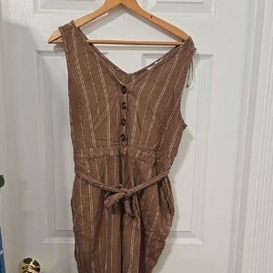 Brown Striped Button-Down Jumpsuit